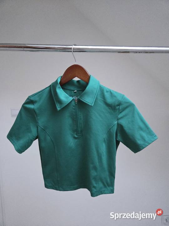 Zielony sportowy top crop polo bluzka na zamek Topy i koszulki małopolskie Liszki