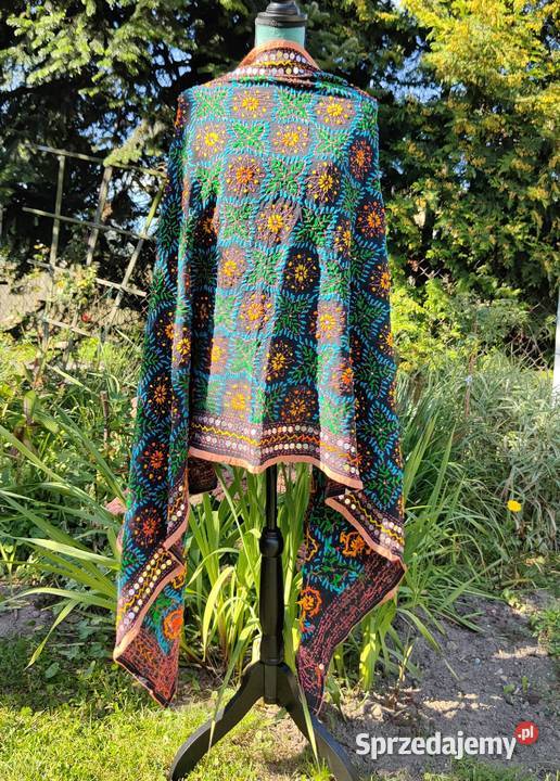 Duża chusta szal dupatta haftowana szyfon czarna Szczecin sprzedam