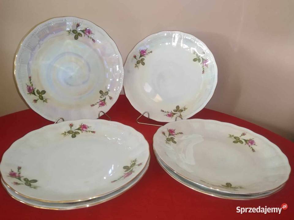 Komplet 6 Dużych Talerzy Fason Cora Trzy Róże dolnośląskie Wałbrzych