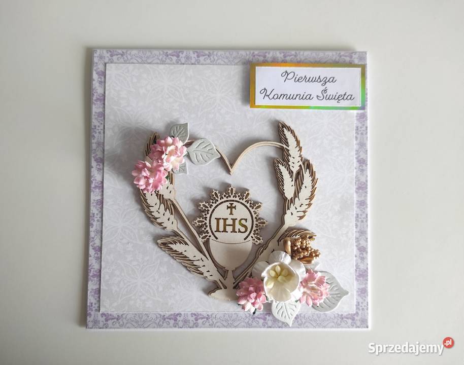 Kartka ręcznie robiona na Komunię Świętą z łódzkie