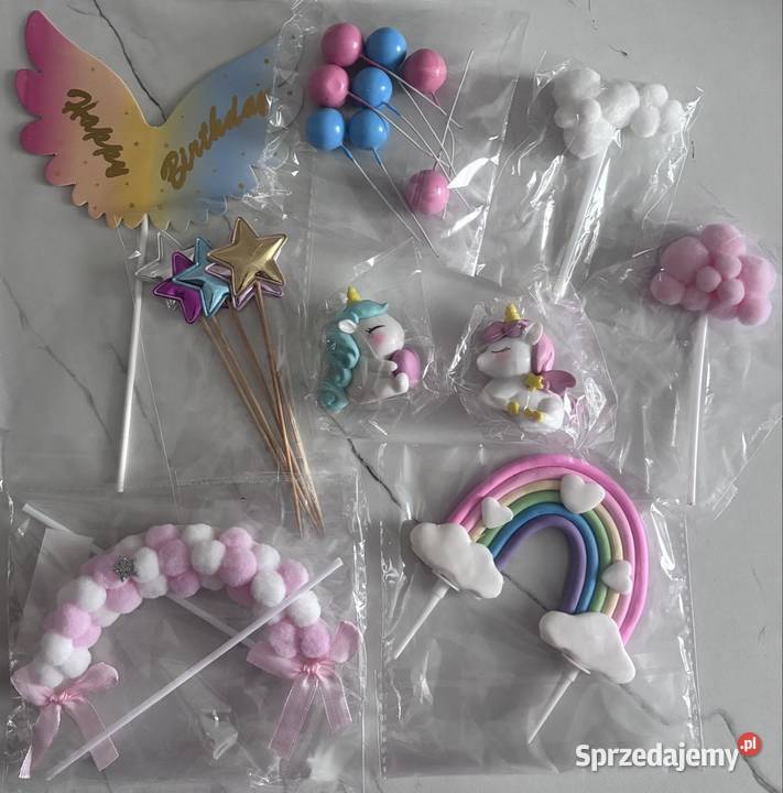 Śliczny zestaw na tort urodzinowy Dwa jednorożce różowy Żary