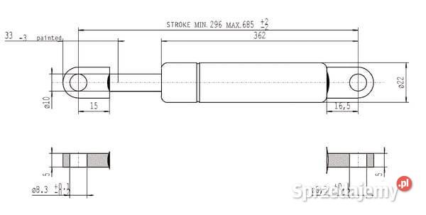 Sprężyna gazowa L685 mm 800N Stabilus CA084999 Do maszyn uprawowych Kamionna