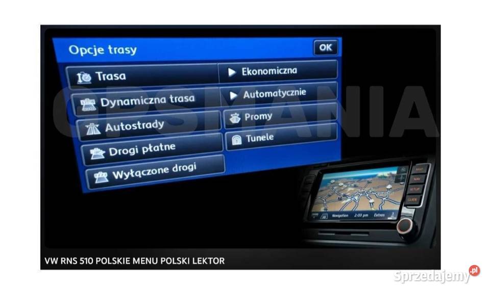 Polskie menu polski lektor Mapa VW RNS 510 810 łódzkie Aleksandrów Łódzki