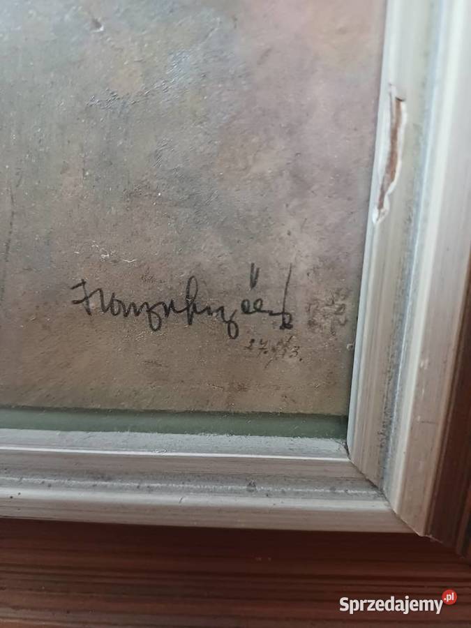 Stary obraz akwarela szklem sygnowana w prawym sprzedam
