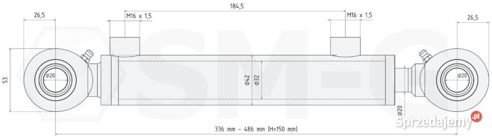 Polski SIŁOWNIK Hydrauliczny 32x20 Skok 150 L336 Solec Kujawski