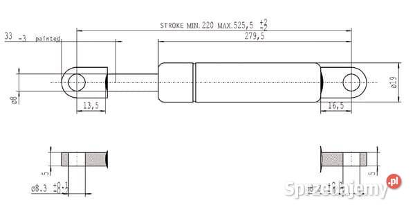 Sprężyna gazowa L5255 mm 800N Stabilus CA094927 Kamionna