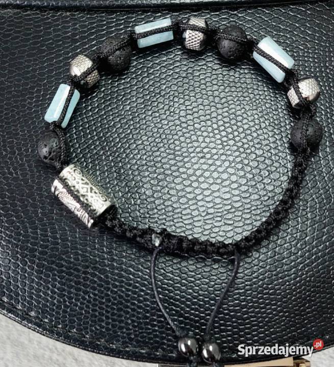 Bransoletka stal runa lawa Akwamaryn kamień LATO Biżuteria dla Panów