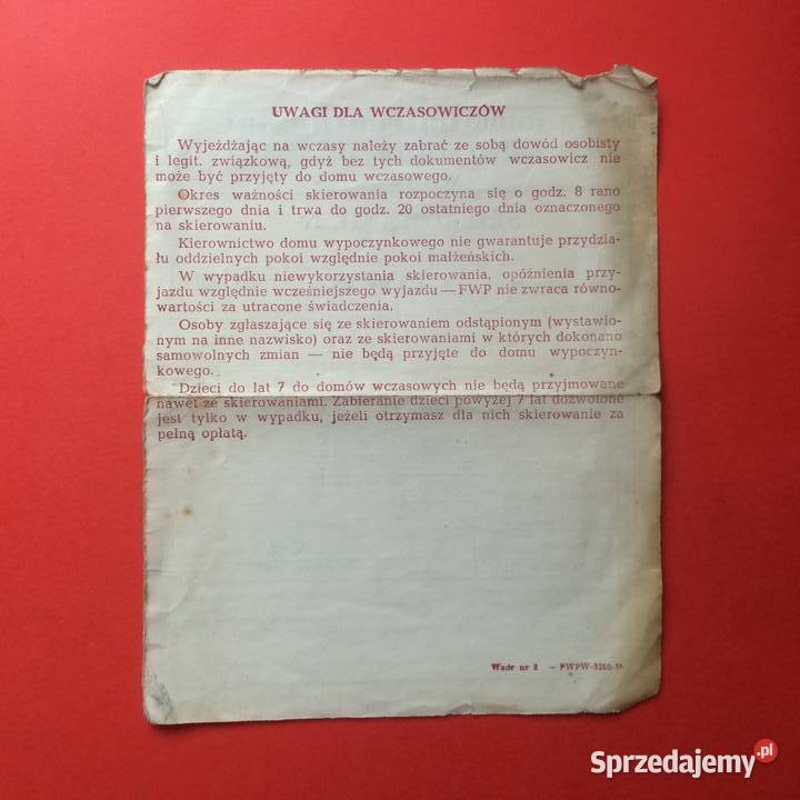 1669 Skierowanie Na Wczasy Józefowicz Szczecin sprzedam