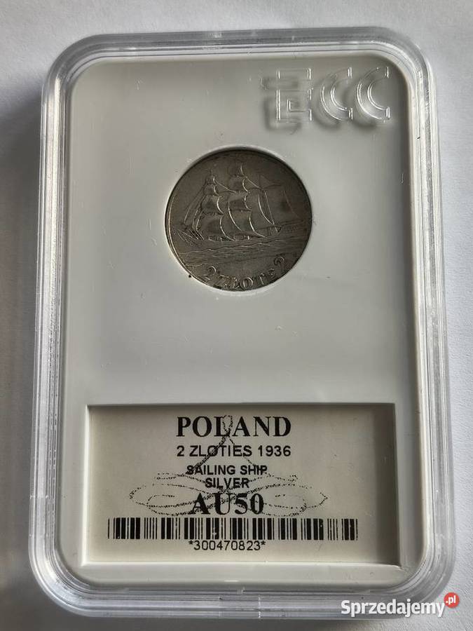 2 złote 1936 żaglowiec grading AU50 srebro