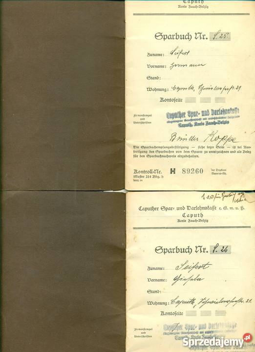 Sparbuch stare niemieckie dokumenty 1940 jednej Ostrów Wielkopolski