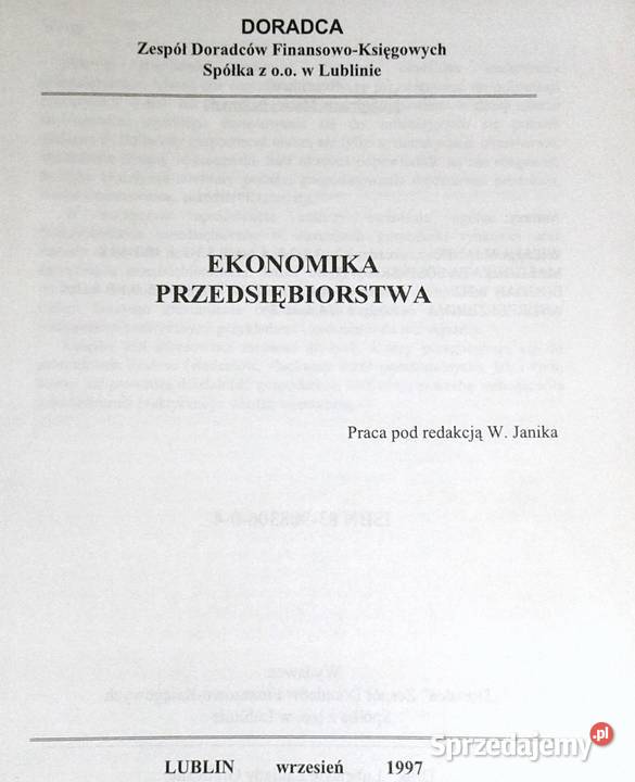 Ekonomika przedsiębiorstwa Wiesław Janik Chełm sprzedam