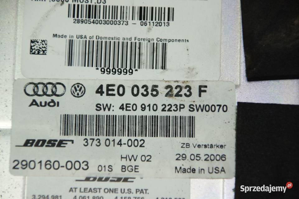 WZMACNIACZ AUDI A8 D3 LIFT 4E0035223F kujawsko-pomorskie Lipno