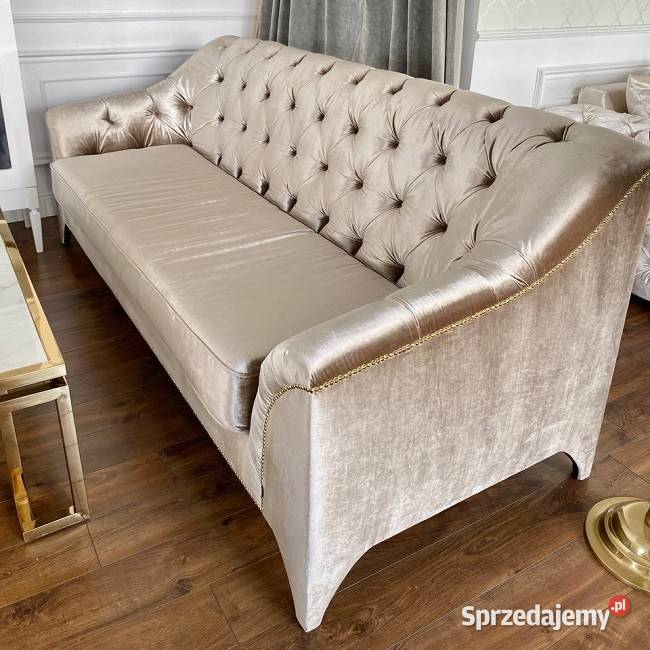 Luksusowa Sofa PRADA 3os Pikowana Złota Kanapa Warszawa