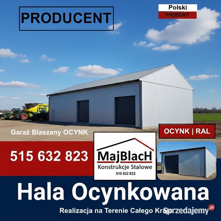 A135Ocynkowany Garaż Blaszany Dwuspadowy Magazyn 195zł/m2 Kościerzyna