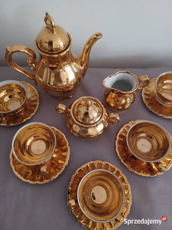 Porcelanowy pozłacany 8 częściowy serwis do kawy Wrocław