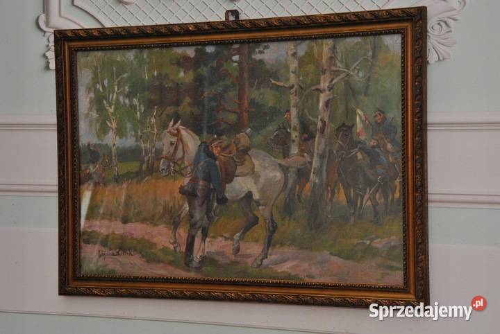 Wojciech Kossak Ułan z Koniem Powrót z Wojny Obrazki i obrazy małopolskie Kraków sprzedam