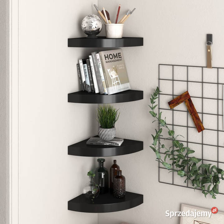 Narożne półki ścienne 4 czarne 25x25x38 MDF Warszawa