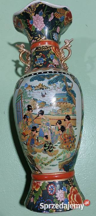 Stary wazon motyw japoński chiński lata 60te wys Porcelana i szkło Rokity