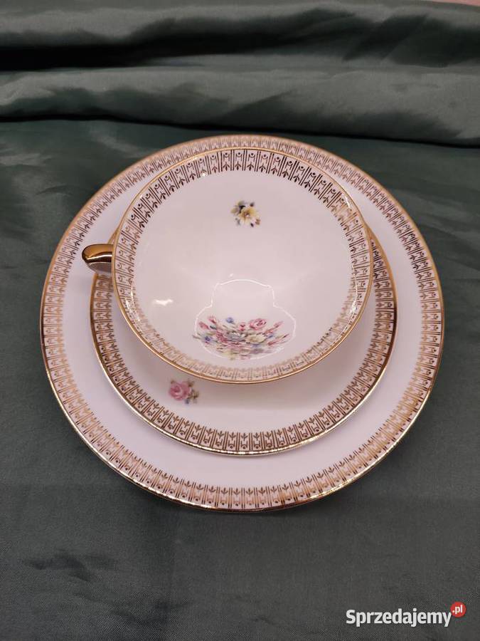 Filiżanka ze spodkiem i talerzykiem porcelana Głuchołazy