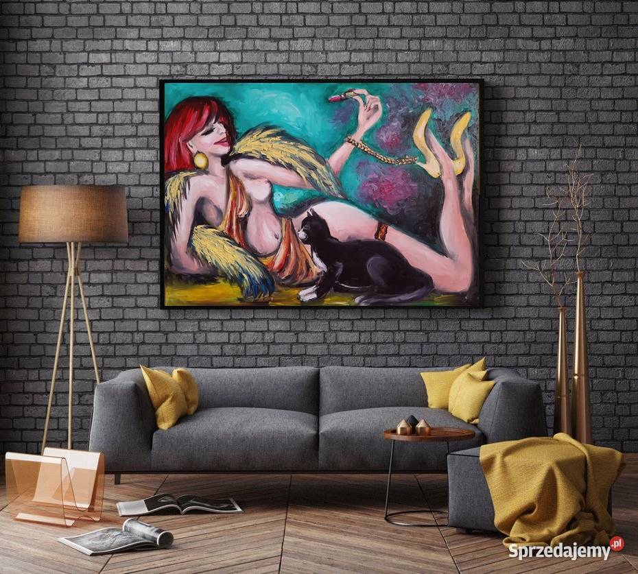 Kobieta z Kotem sprzedam obraz olejny na płótnie Warszawa