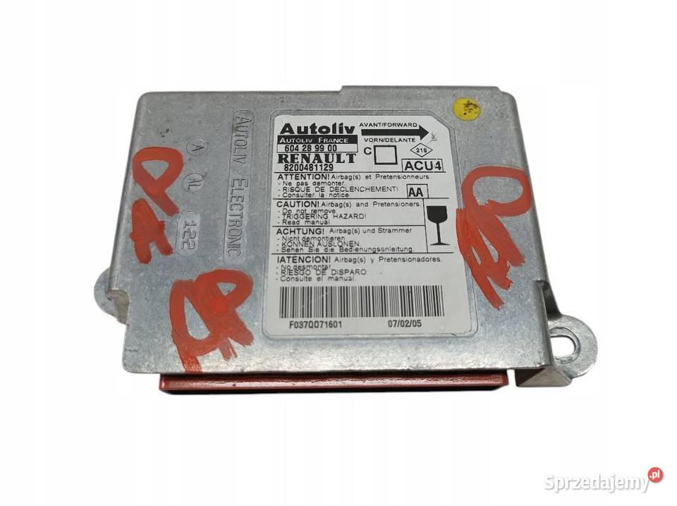 SENSOR AIRBAG 8200481129 Renault Megane II osobowe Komputery Motoryzacja