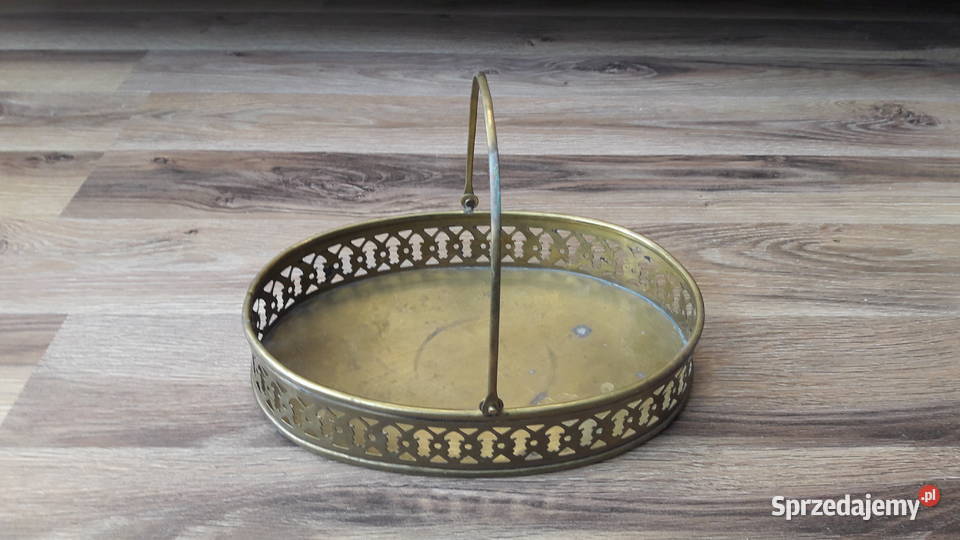 Stara mosiężna ażurowa patera z rączką mosiężny Gdynia