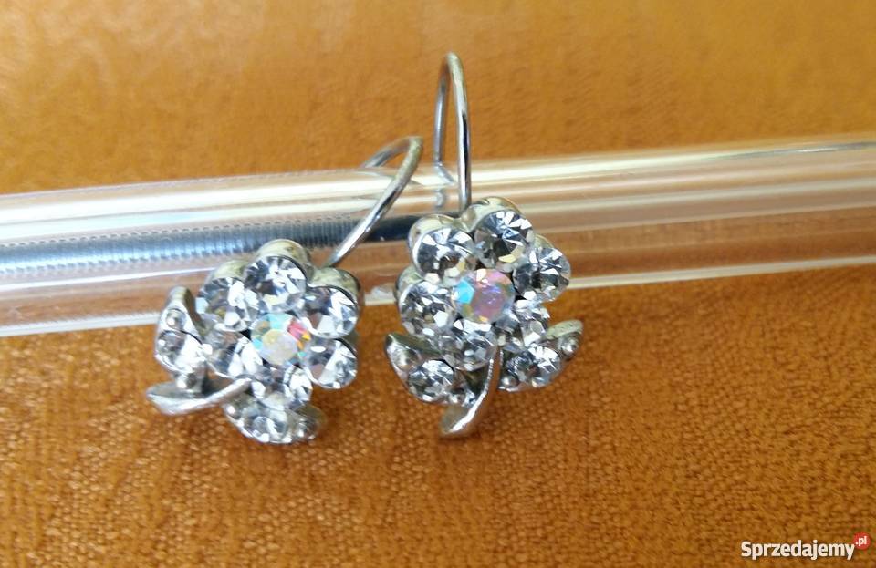 Kolczyki wiszące kwiatki z listkami łódzkie