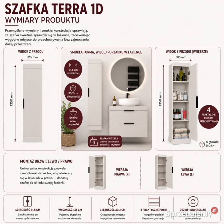 Szafka łazienkowa wisząca TERRA 1D