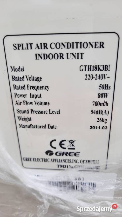 Klimartzator GREE jednostak i nawiew2011r 414 A Dębica