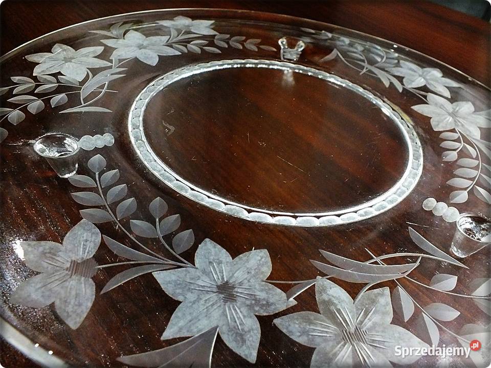 Stara duża Patera szklana Tortownica Talerz Żary
