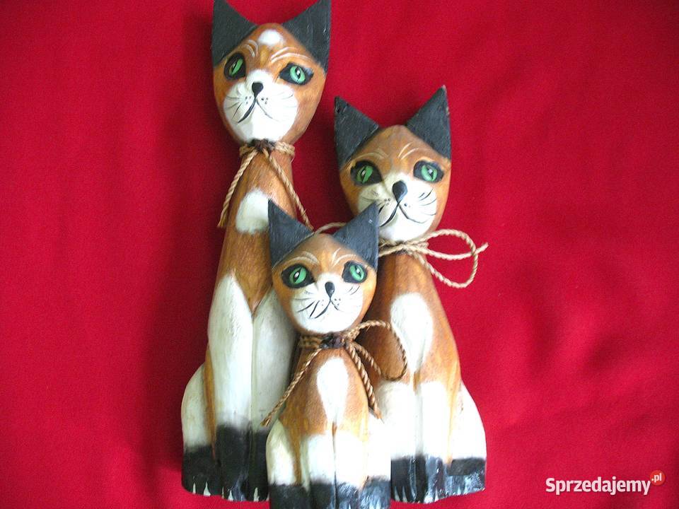 Kot kocia rodzina Stare Figurki Bali styl drewno Figurki i rzeźby mazowieckie Siedlce