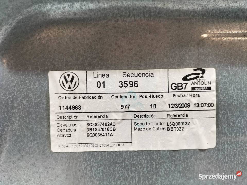 MECHANIZM SZYBY PRAWY 3D LIFT 6Q2959801E VW