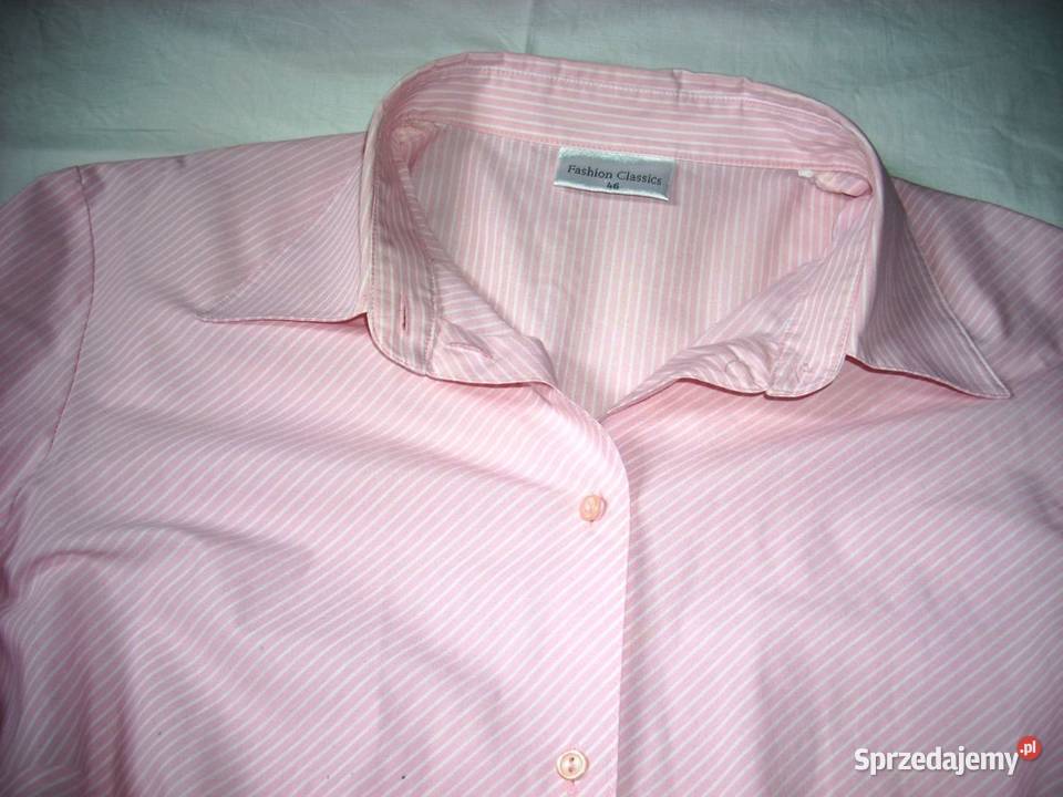 Super Koszula Pudrowa Paski 46 XXXL biały Nowy Sącz sprzedam
