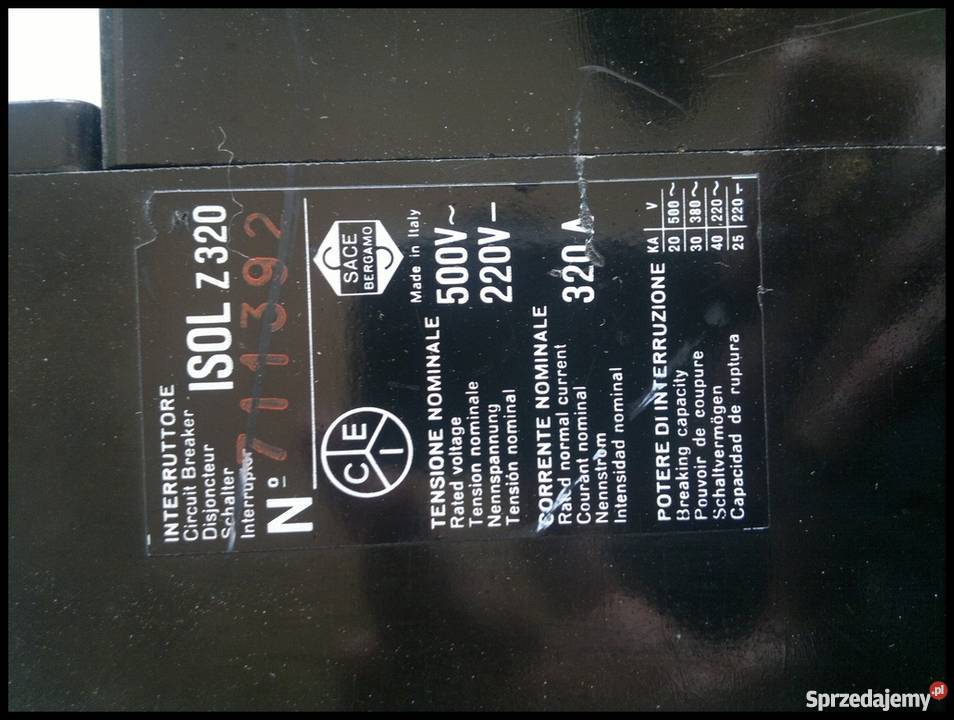 Wyłącznik ISOL Z 320 320A Elektryka i akcesoria Dąbrowa Górnicza
