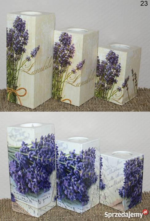 3 duże świeczniki Maki róże lawenda prezent Halinów sprzedam