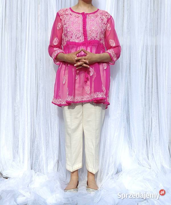 Bluzka tunika różowa róż S M haftowana etno boho Szczecin
