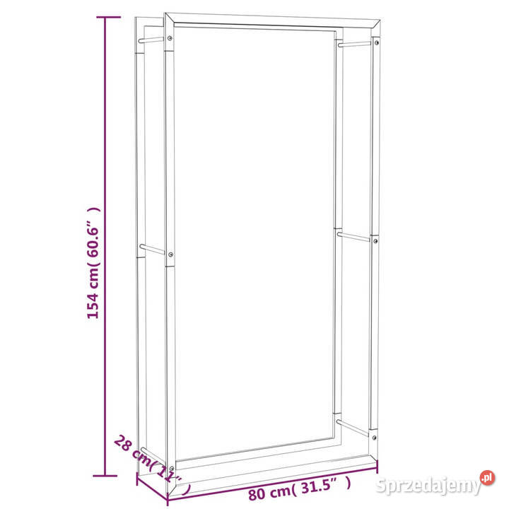 Stojak na drewno matowy czarny 80x28x154 stalowy Warszawa