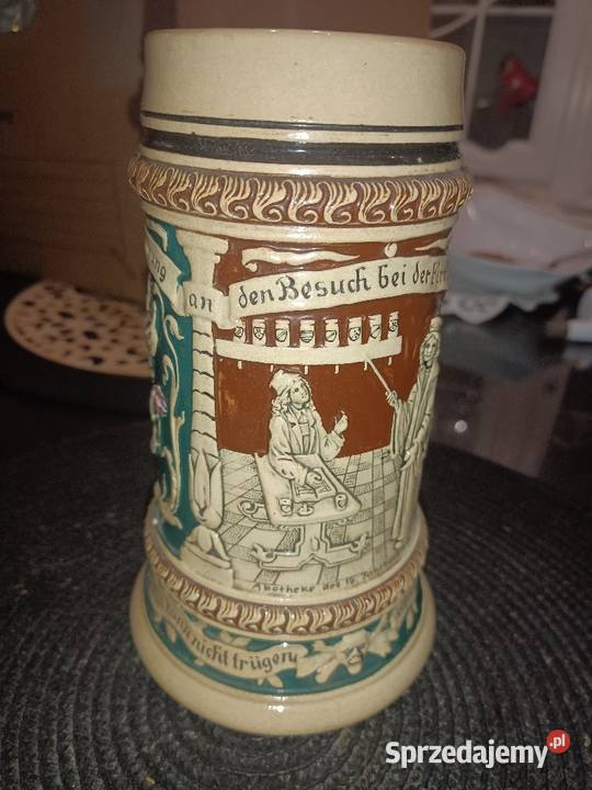 Piękny ceramiczny stary kufel aptekarski z Kępno sprzedam