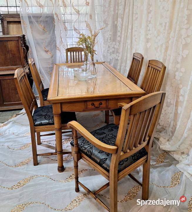 Stół z krzesłami krzesła drewniany zestaw Dubeczno