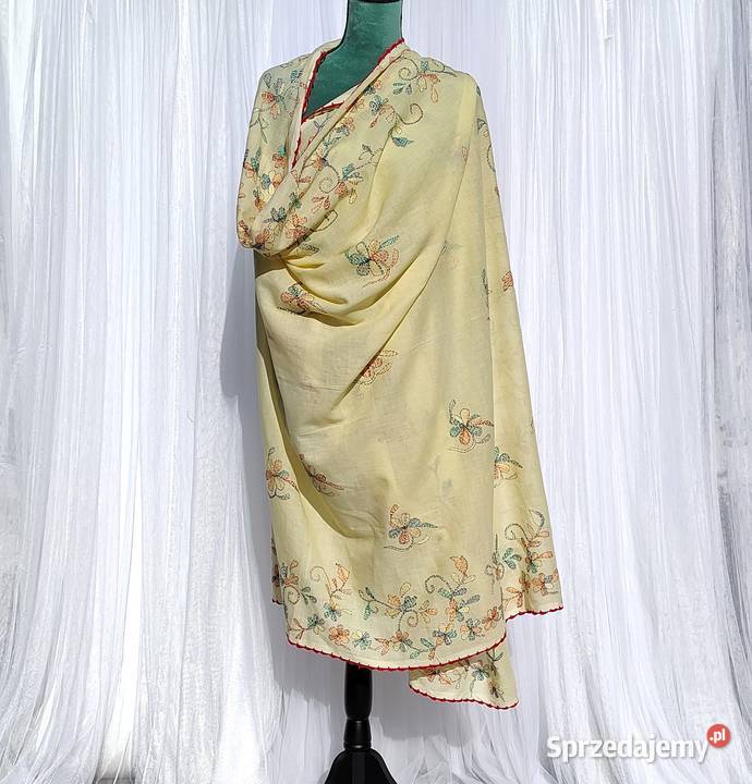 Duża chusta szal dupatta haftowana żółta bawełna Dla kobiet zachodniopomorskie Szczecin sprzedam