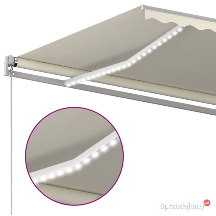 Ręcznie zwijana markiza z LED 400 x 350 kremowa mazowieckie Warszawa