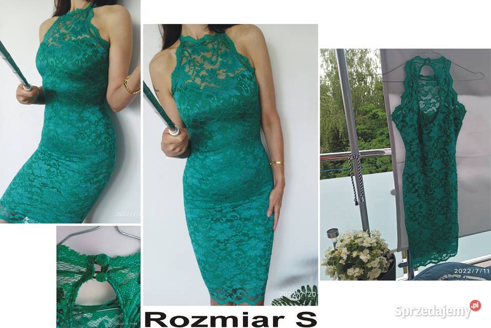 Koronkowa zielona elegancka dopasowana sukienka Radzyń Podlaski