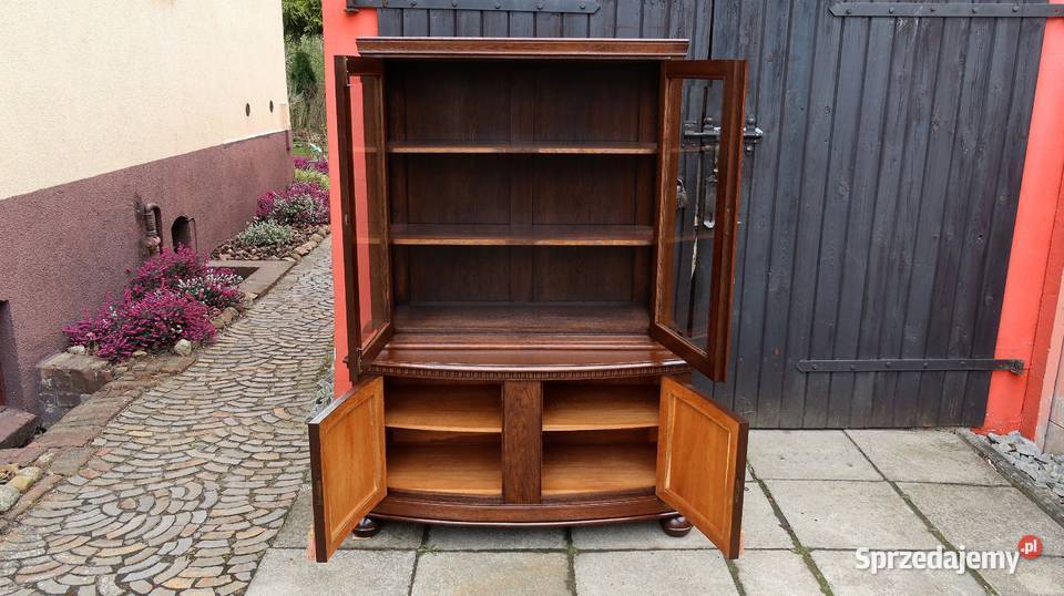 Wspaniała Unikatowa Witryna Serwantka Dąb 1920 dolnośląskie Ziębice