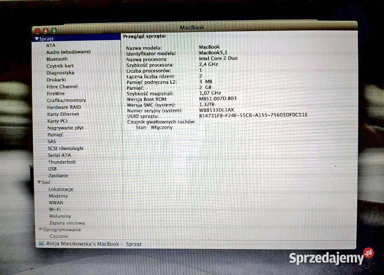 Macbook A1278 Aluminium 2GB 250GB 13 Intel Core Gdańsk sprzedam