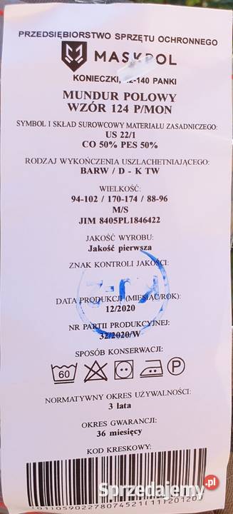 Mundur Polowy Wzór 124PMON rozmiar MS nowy Skierniewice sprzedam