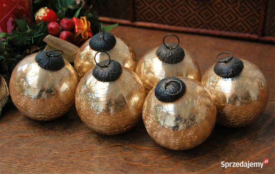 Złote bombki Craquele Kaemingk 6 lodowe szkło Lublin