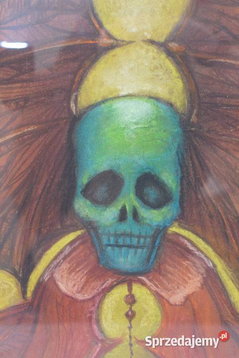 Beksiński Pastel na Kartonie Szkłem Stary Obraz