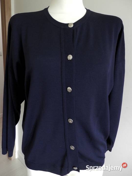 Sweter Kardigan Wełniany 100 Wełna Granatowy Swetry i golfy