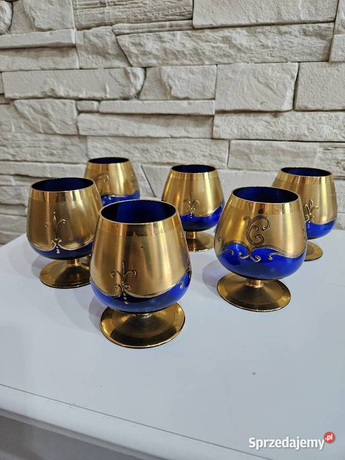 Zabytkowy komplet kieliszków do koniaku cobalt Porcelana i szkło Kowal