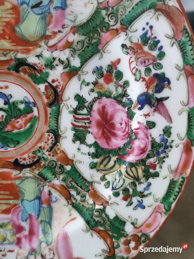 Antyczny talerz porcelanowy Famille Rose Janów Lubelski